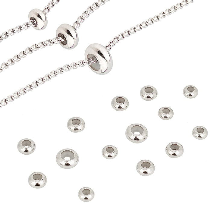 304 Stainless Steel Slider Beads 30pcs Stopper Beads 7mm 8mm 10mm Adjustable Beads Slider Metal Loose Beads with Rubber Inside for Bracelets Necklaces Chain Jewelry Making Hole: 1~3mm