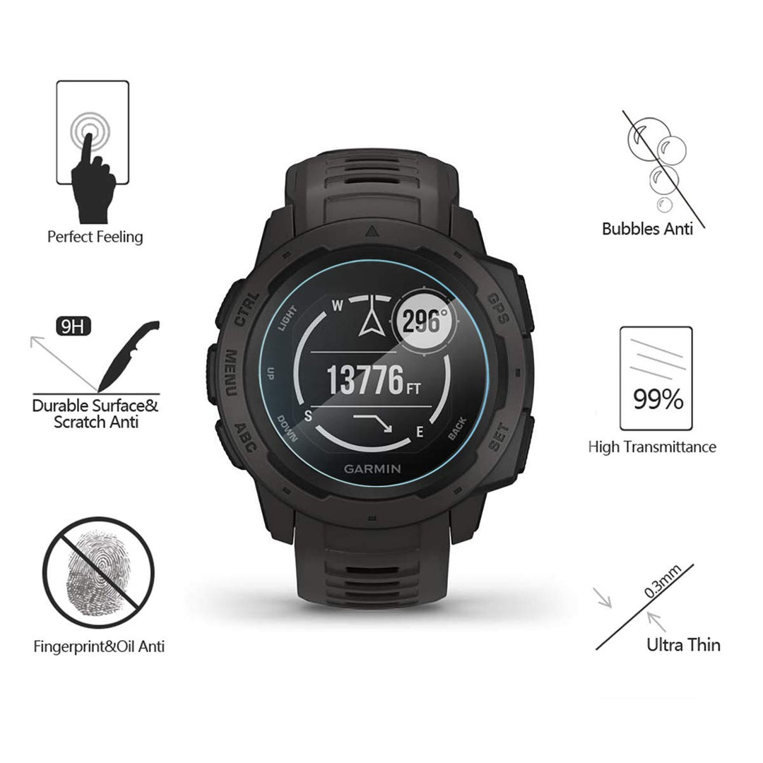 AKWOX [4 Pack] Compatible for Garmin Instinct Smartwatch Tempered Glass Screen Protector, 2.5D Arc Edges 9 Hardness HD Anti-Scratch Bubble-Free [Lifetime Replacement Warranty]