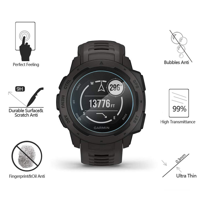 AKWOX [4 Pack] Compatible for Garmin Instinct Smartwatch Tempered Glass Screen Protector, 2.5D Arc Edges 9 Hardness HD Anti-Scratch Bubble-Free [Lifetime Replacement Warranty]