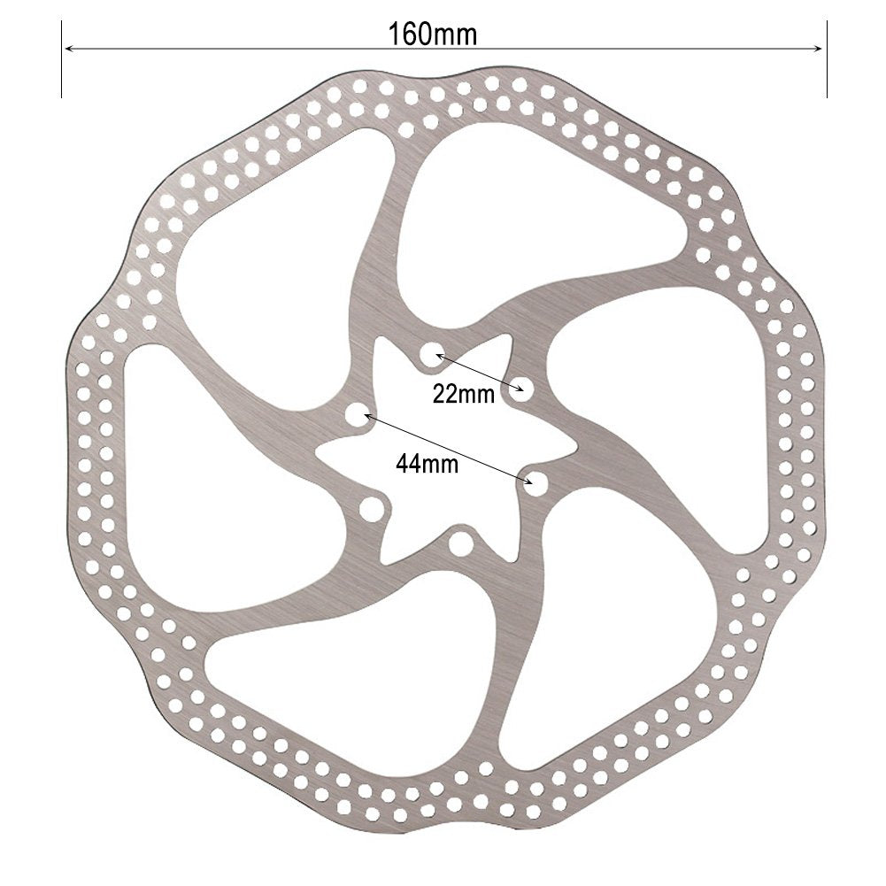 160mm Disc Brake Rotor with 6 Bolts Stainless Steel Bicycle Rotors Fit for Road Bike, Mountain Bike, MTB, BMX (Stainless Steel, 2pcs)
