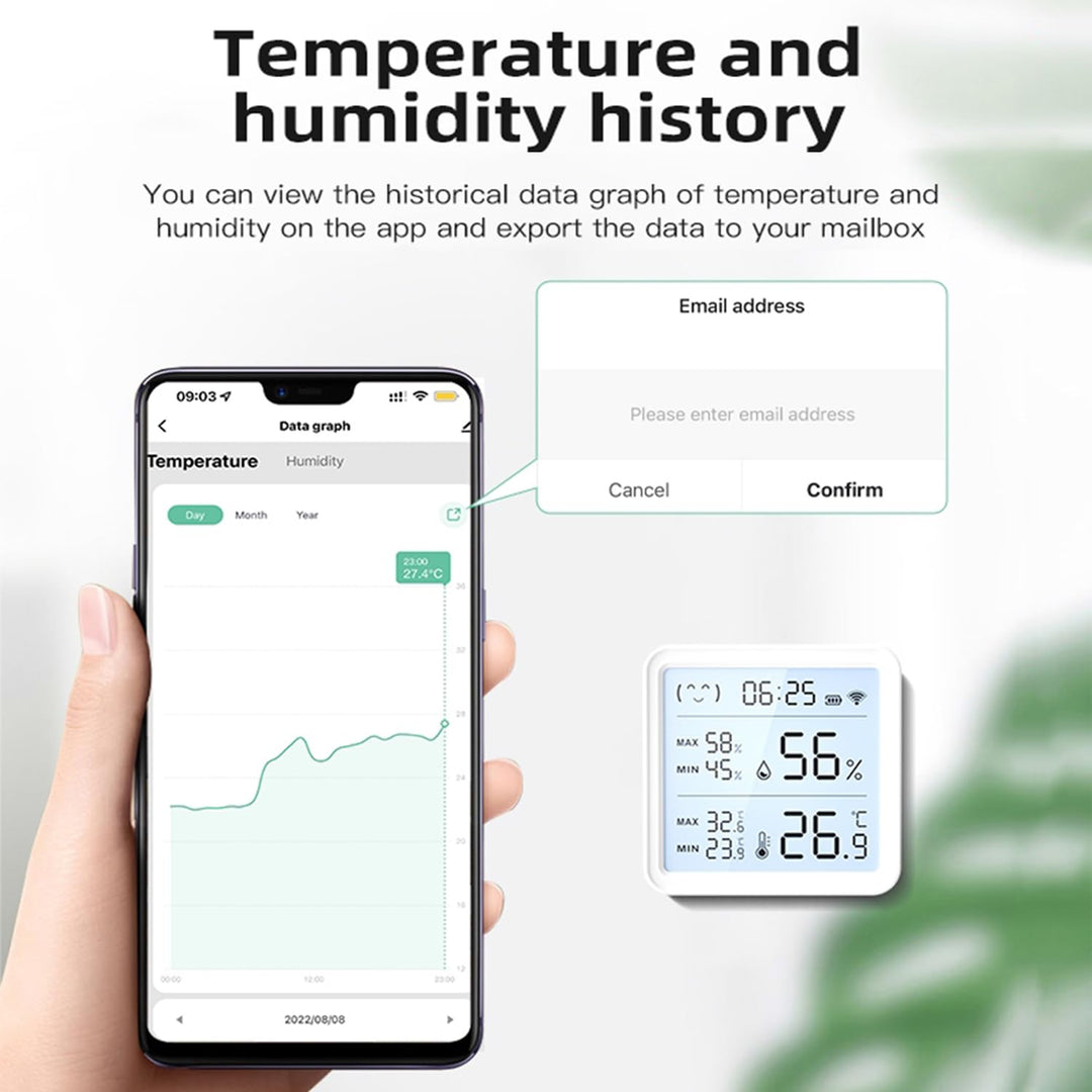 Smart WiFi Temperature Humidity Sensor, Wireless Thermometer Hygrometer, Built-in Clock and Time Display,Smart Temperature Humidity Monitor withTuya App,Compatible with Alexa,Google Home,Siri (White)