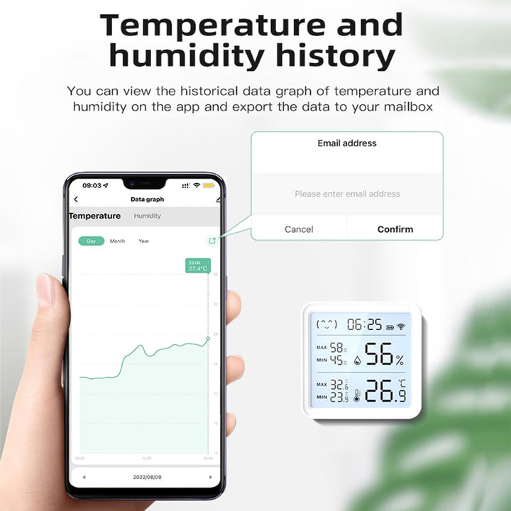 Smart WiFi Temperature Humidity Sensor, Wireless Thermometer Hygrometer, Built-in Clock and Time Display,Smart Temperature Humidity Monitor withTuya App,Compatible with Alexa,Google Home,Siri (White)