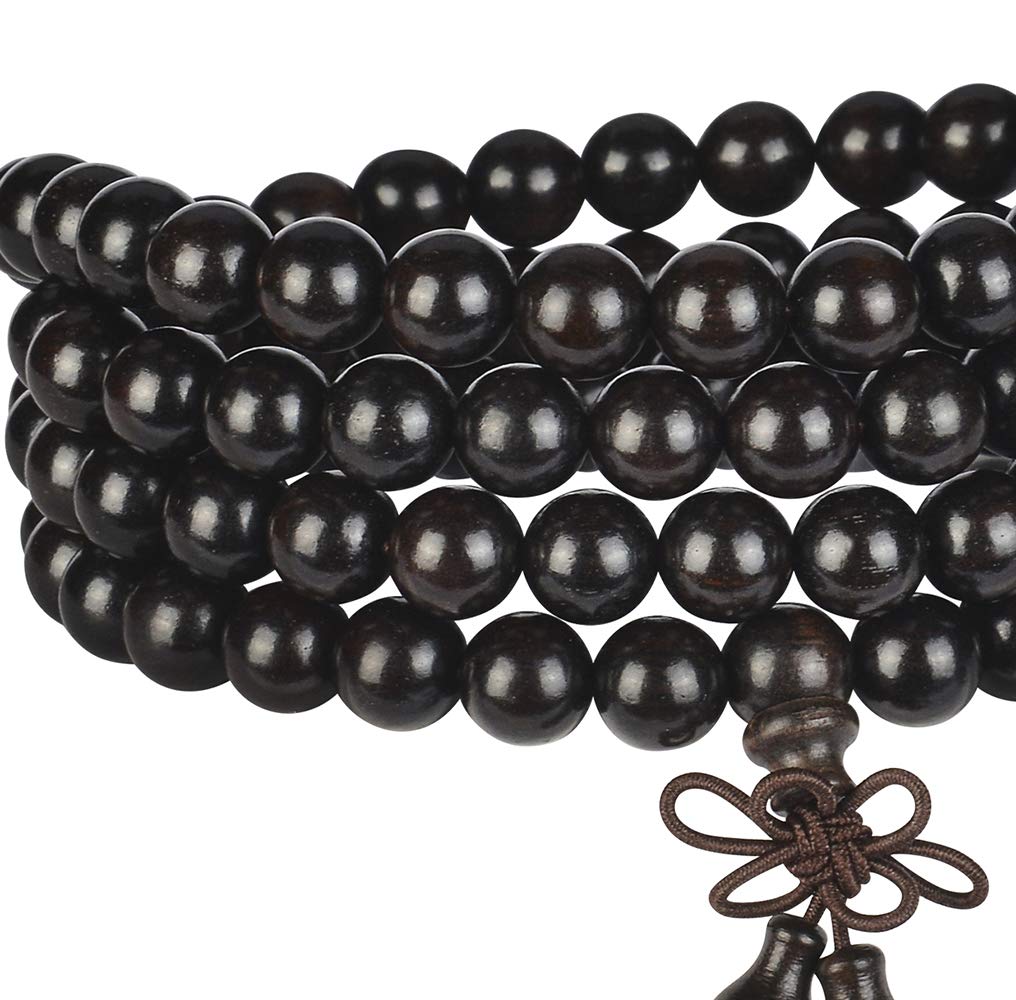 mala beads bracelet 108 8mm Beaded Necklace sandalwood elastic (Gourd - black sandalwood)