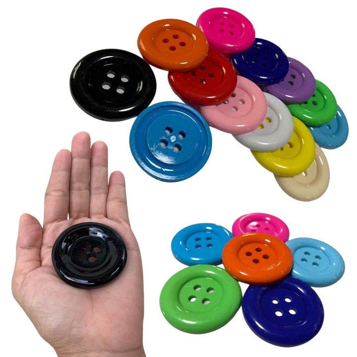 Kocraft 2 inch (50 mm) Large Resin Craft Flatback Button 4 Holes Multicolor 15 Pcs for Crafts Making, Clothes Sewing and DIY Projects, Scrapbook