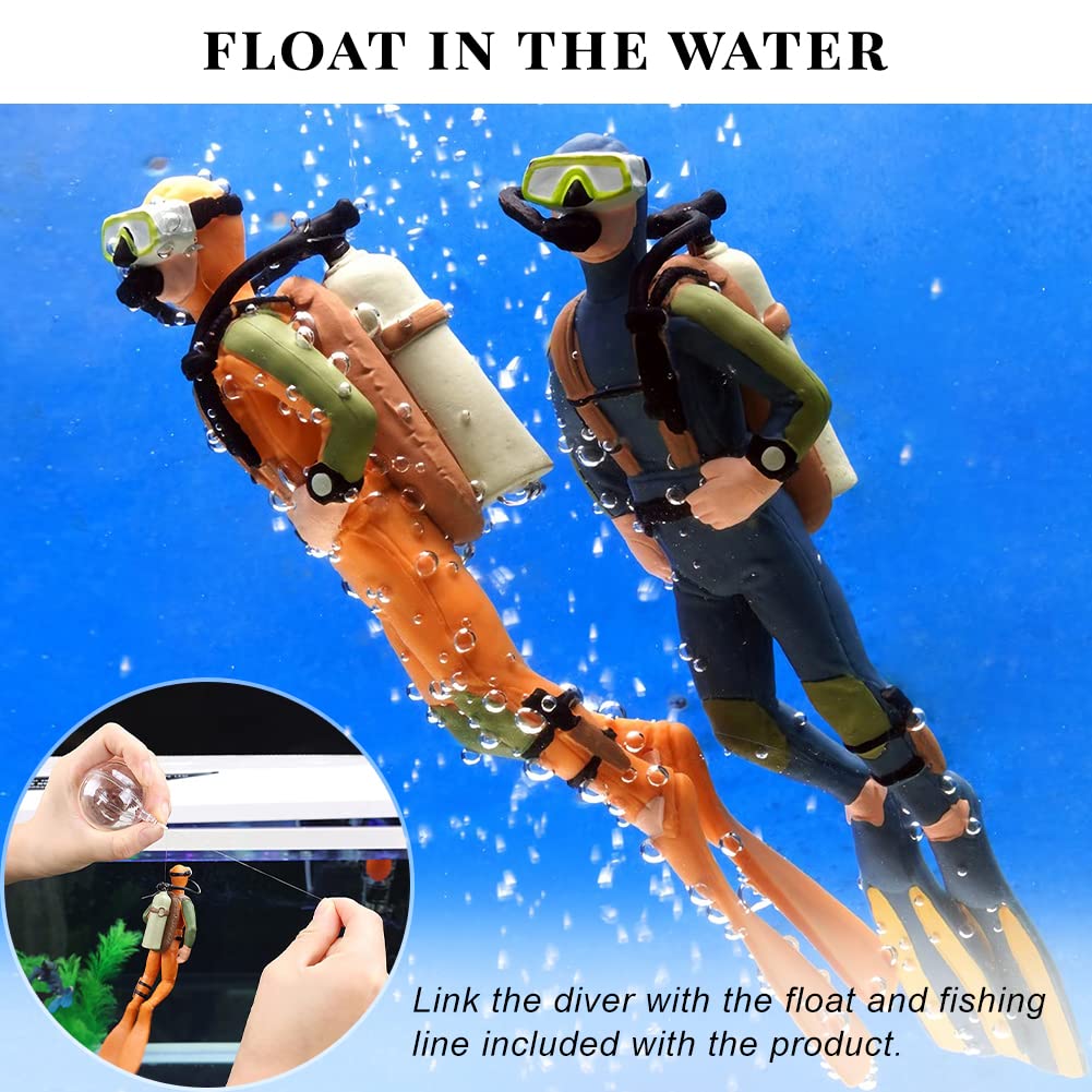 Fish Tank Accessories-2PCS Floating Lovely Diver Aquarium Decorations Playset for Ocean Scene Layout Ornaments Miniature Sand Table and Other Scenes