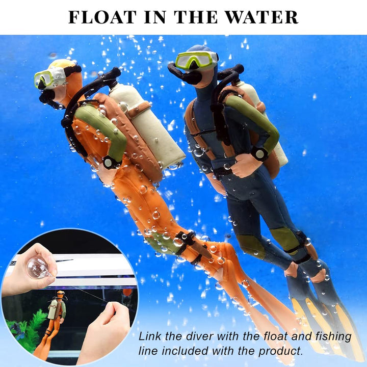Fish Tank Accessories-2PCS Floating Lovely Diver Aquarium Decorations Playset for Ocean Scene Layout Ornaments Miniature Sand Table and Other Scenes