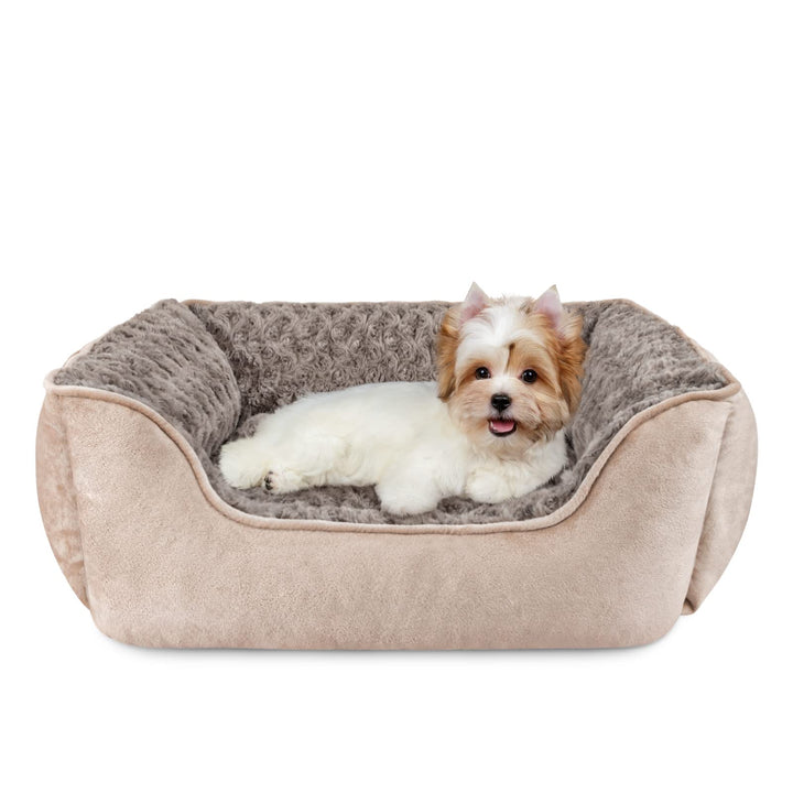 Rectangle Dog Bed for Large Medium Small Dogs Machine Washable Sleeping Sofa Non-Slip Bottom Breathable Soft Puppy Bed Durable Orthopedic Calming Pet Cuddler, Multiple Size, Beige