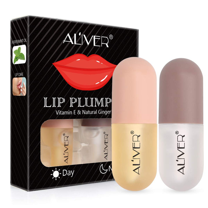 Lip Plumper Gloss- Natural Lip Plumper,Plumper Set Contains Day and Night Lip Gloss -Clear Lip Plump Gloss-Enhancer for Fuller &amp; Hydrated Lips | Give Volume,Moisturize