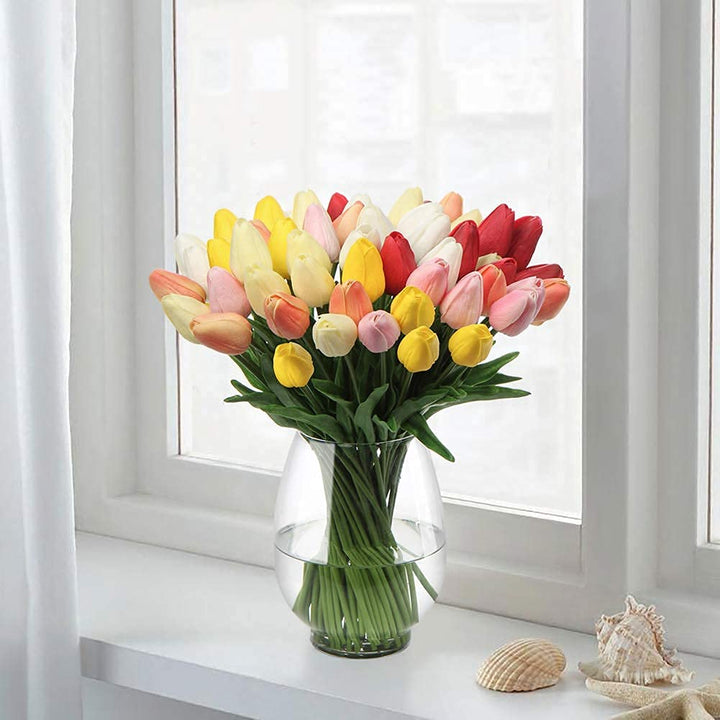 20 Pcs Orange Tulips Artificial Flowers Real Touch Fake Tulips Fake Flowers for Mother&#39;s Day 13.5 Faux Tulips Faux Flowers Bulk Artificial Tulips Flowers for Vase Centerpieces Home Wedding Bouquet