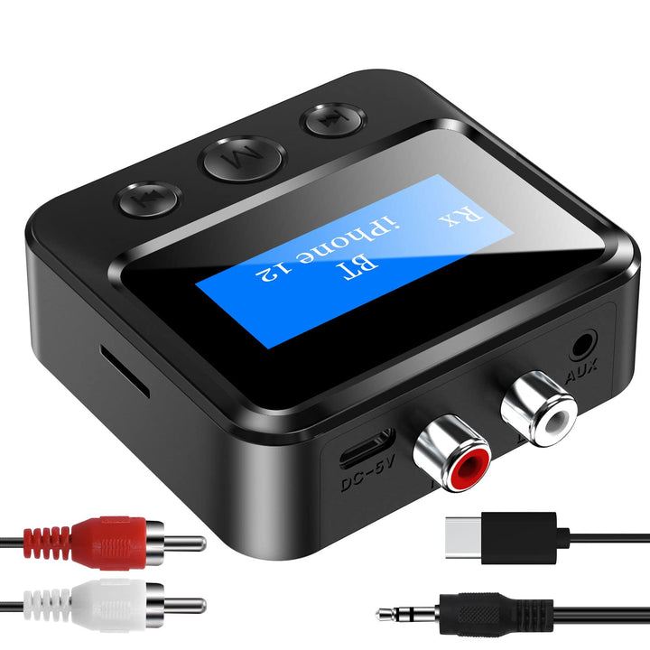 Bluetooth Transmitter Receiver for TV, Bluetooth Audio Adapter for Home Stereo with RCA 3.5mm AUX &amp; Display, Bluetooth Transmitter for Headphones/Speakers/Airplane/Home Theater/PC/Car, TF Card Output