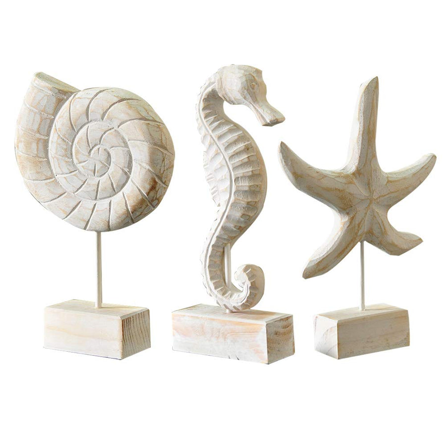 Exttlliy 3pcs Wood Handmade Beach Nautical Style Figuri