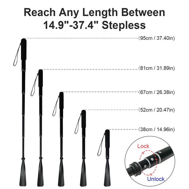 Shoe Horn Long Handle -15-37 Telescopic Metal Shoe Horn Adjustable Length, Aluminum Alloy, Portable Long Handled Shoe Horn, Shoe Horn Long Handle For Seniors Men Women Kids