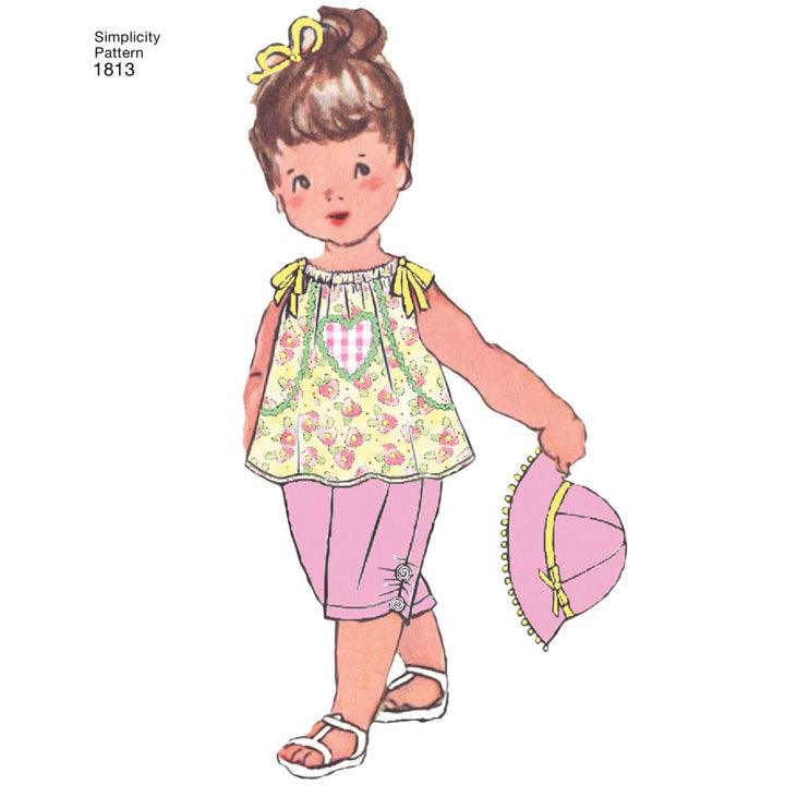 Simplicity 1813 Vintage Fashion Baby&#39;s Hat, Underwear, Pants, Top, Romper, and Dress Swing Patterns, Sizes XXS-L