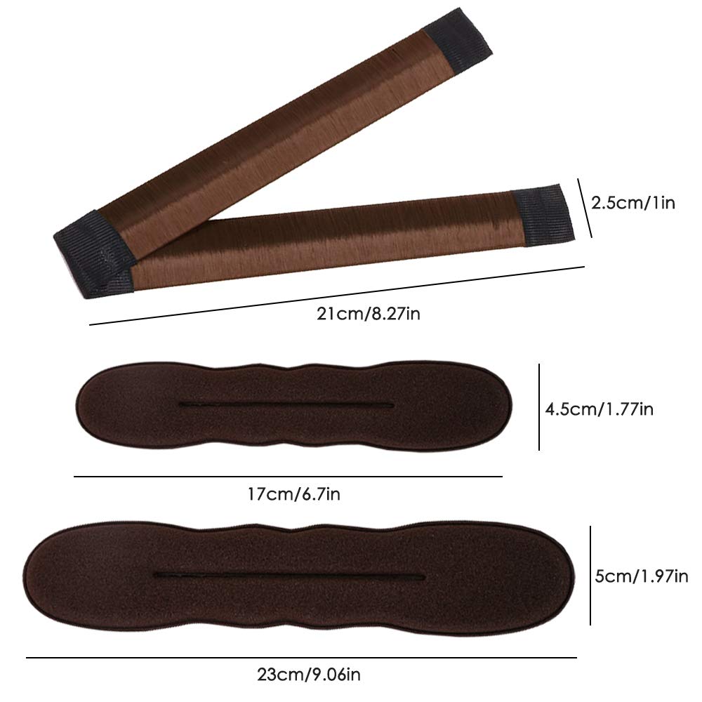 3 Pack Magic Bun Maker, Mini Buns Maker Donut Thin Hair Ballet Bun Maker Easy Tool Kids Hair Shaper with 4 Pack Foam Sponge Bun Maker(2 Small,2 Large) Hair Accessories-Brown