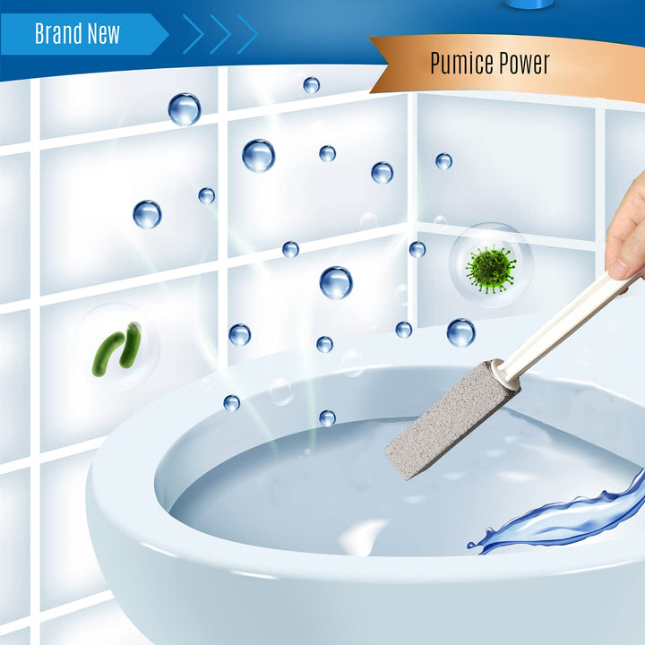 Pumice Stone Brush Toilet Bowl Cleaner with Extra Long Handle, Pumice Stone Toilet Cleaning - Fit for Cleans Limescale, Hard Water Rings, Tiles, Iron and Rust, Household Cleaning,2 Pack