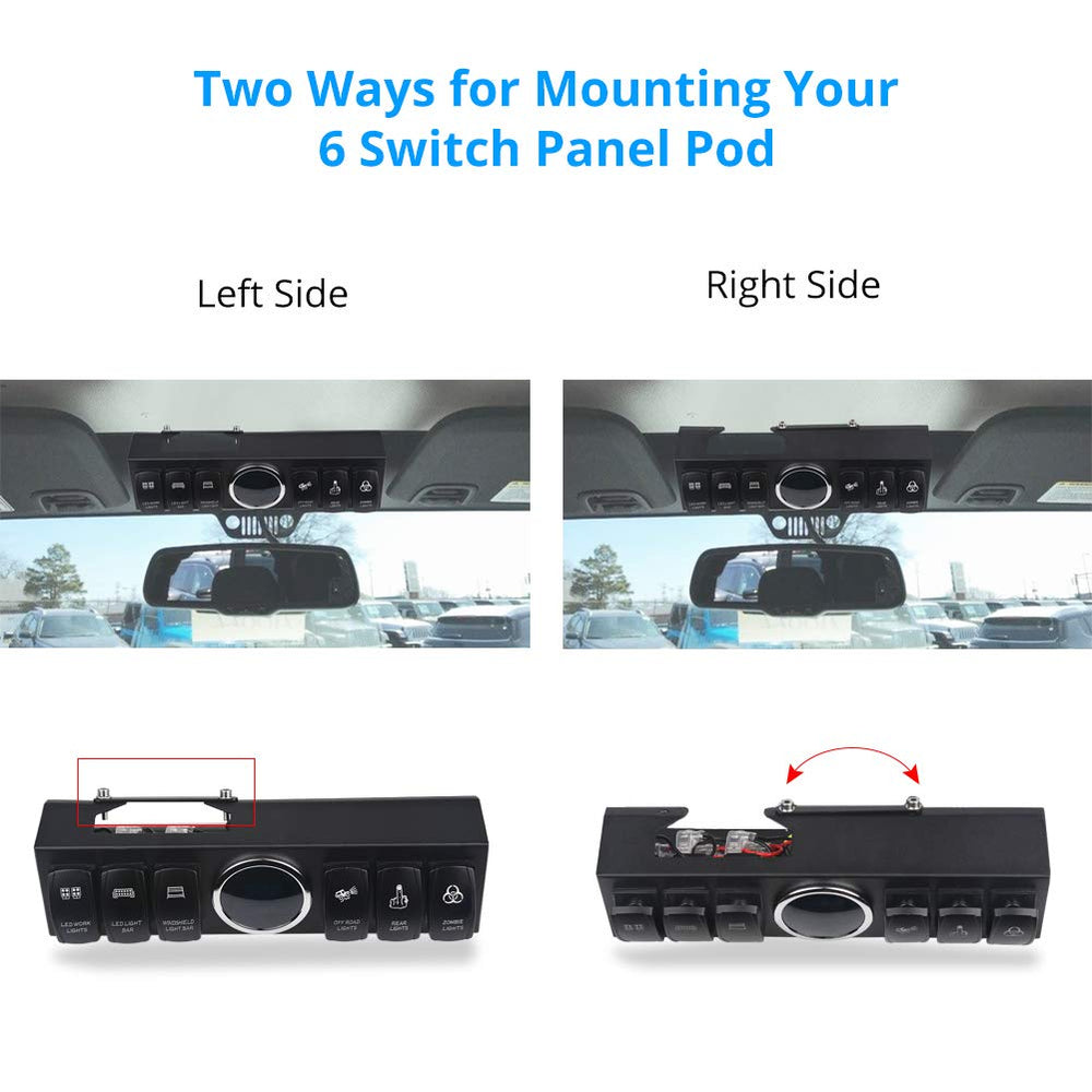 6-Switch Pod Toggle Switch Panel Overhead and Source Control System Box Wiring Harness Kit with 12 Switch Covers & a Switch Clip Remover Compatible with Jeep Wrangle (Red)
