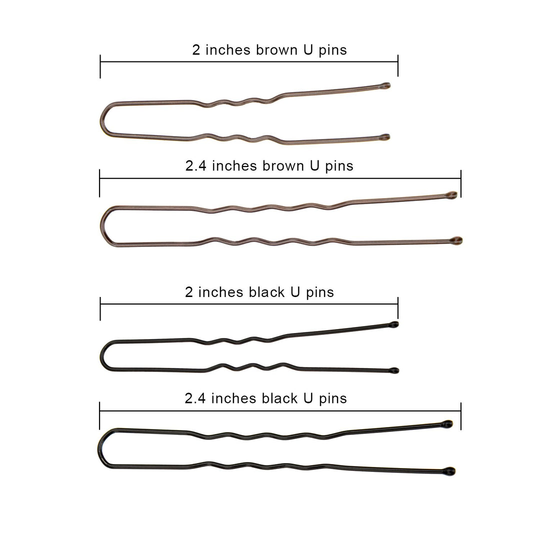 200 Pieces 2 Sizes U Shaped Hair Pins Women Hair Bobby Pins with Clear Storage Box, Black and Brown