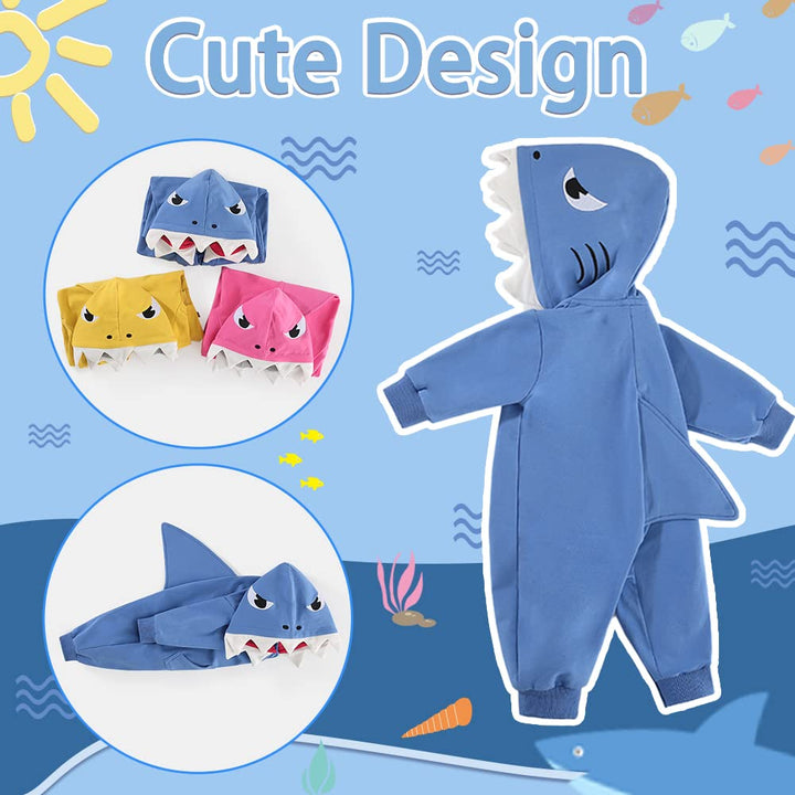 Shark Baby Onesie Cotton 3D Cartoon Romper Cute Jumpsuit Hooded Outwear for Toddler Baby Boys Girls 3-24M