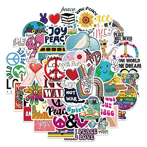 Love World Peace Stickers |50 Pcs Peace Love Waterproof Vinyl Decals for Water Bottles Laptop Luggage Cup Computer Mobile Phone Skateboard Guitar Helmet Snowboard Décor