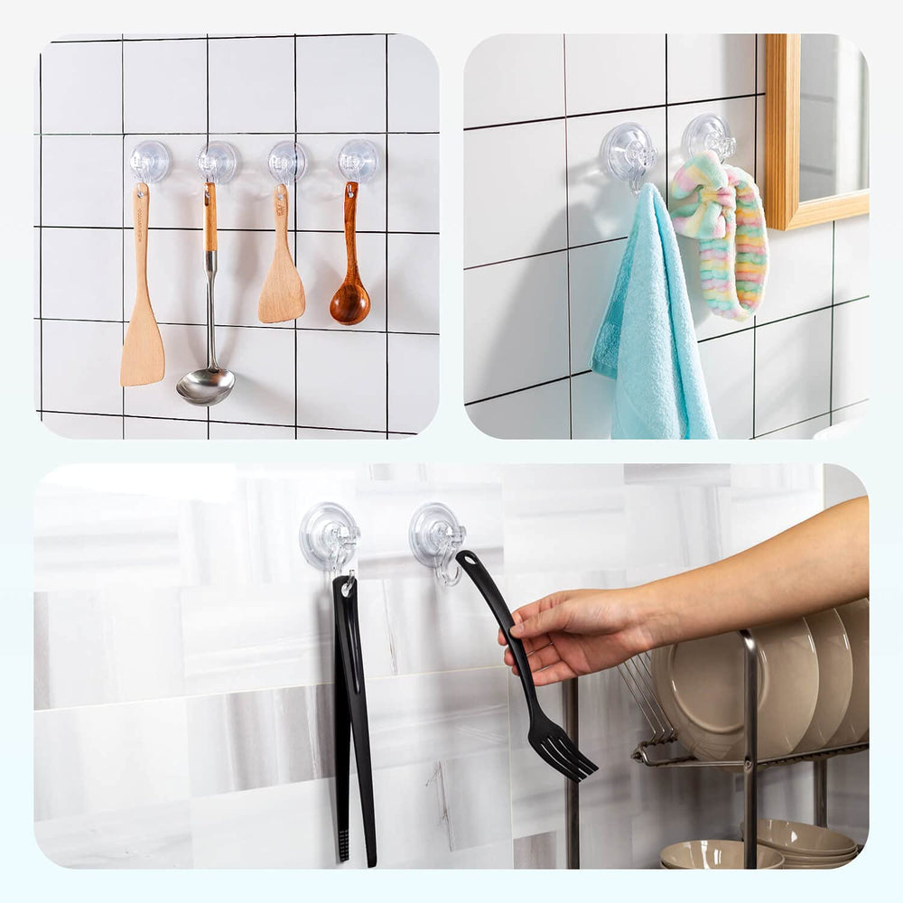 Suction Cup Hooks, Reusable Wreath Hanger, Large Heavy Duty Suction Wall Hooks Kitchen Bathroom Window Shower Hooks for Hanging Towel Robe Loofah and Christmas Decorations (2 Pack)
