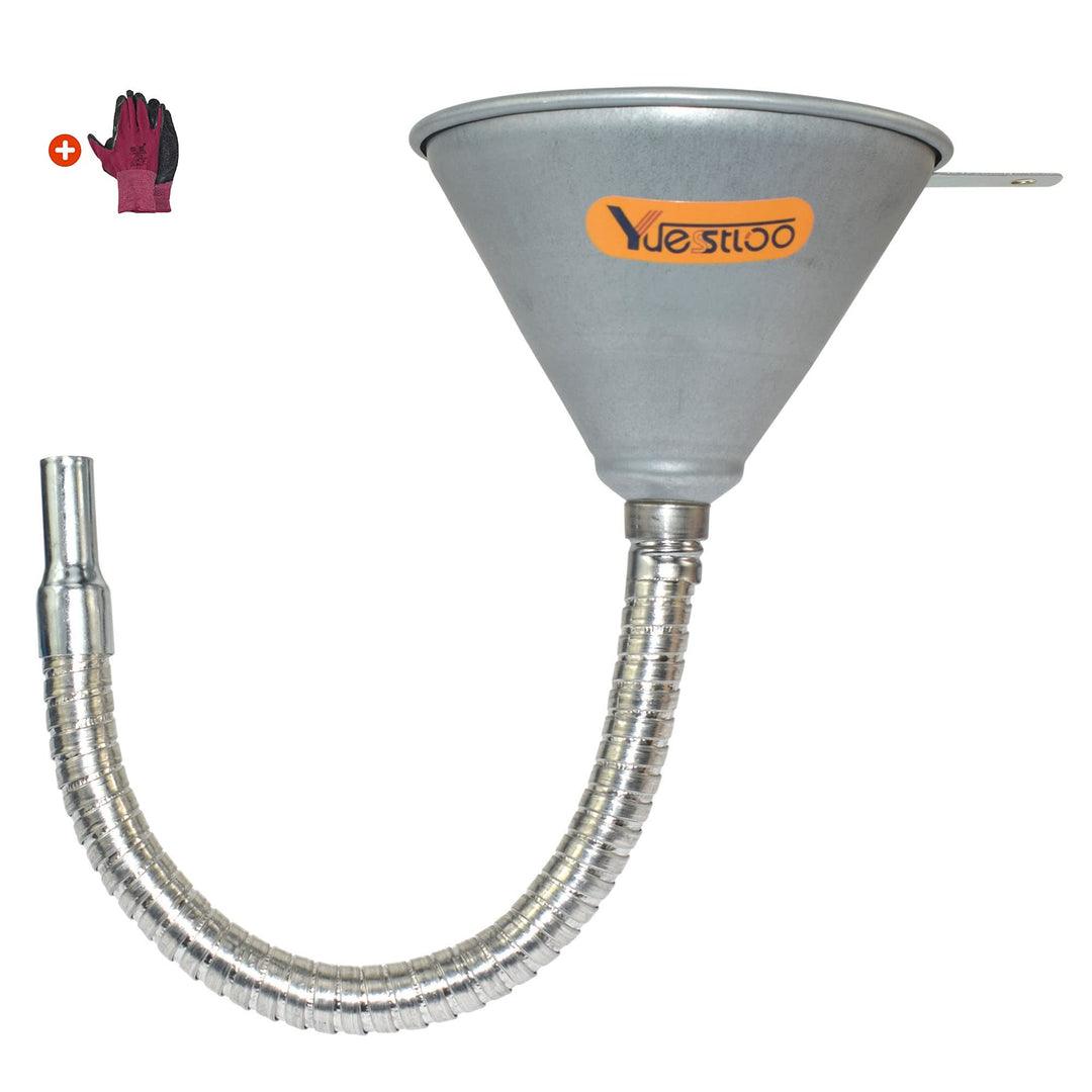 14.6 Steel Bendable Spout Funnel with Filter for All Automotive Oils, Diesel Fuel and Other Liquids, with Gloves