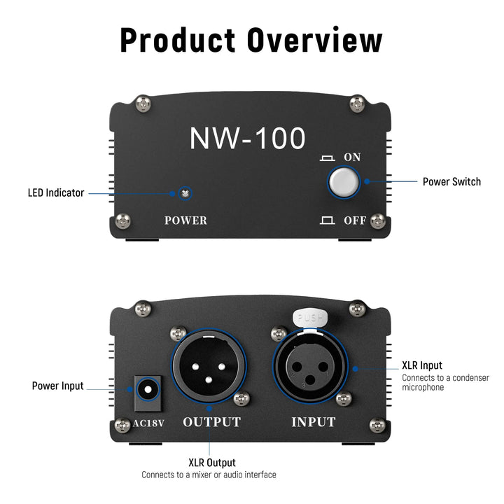 Neewer 1-Channel 48V Phantom Power Supply with Adapter,