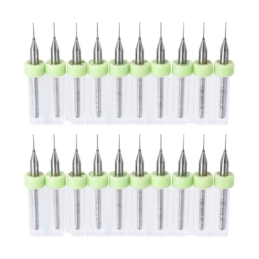 PCB Drill Bits 0.3mm Tungsten Carbide Rotary Tool Jewelry CNC Engraving Print Circuit Board Micro Drill Bits 1/8 Inch Shank 2 Set (20 Pcs)