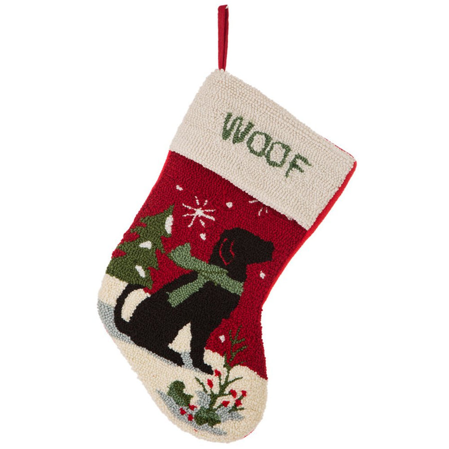 19 L Handmade Hooked Dog Christmas Stocking for Family Holiday Season Party Decor