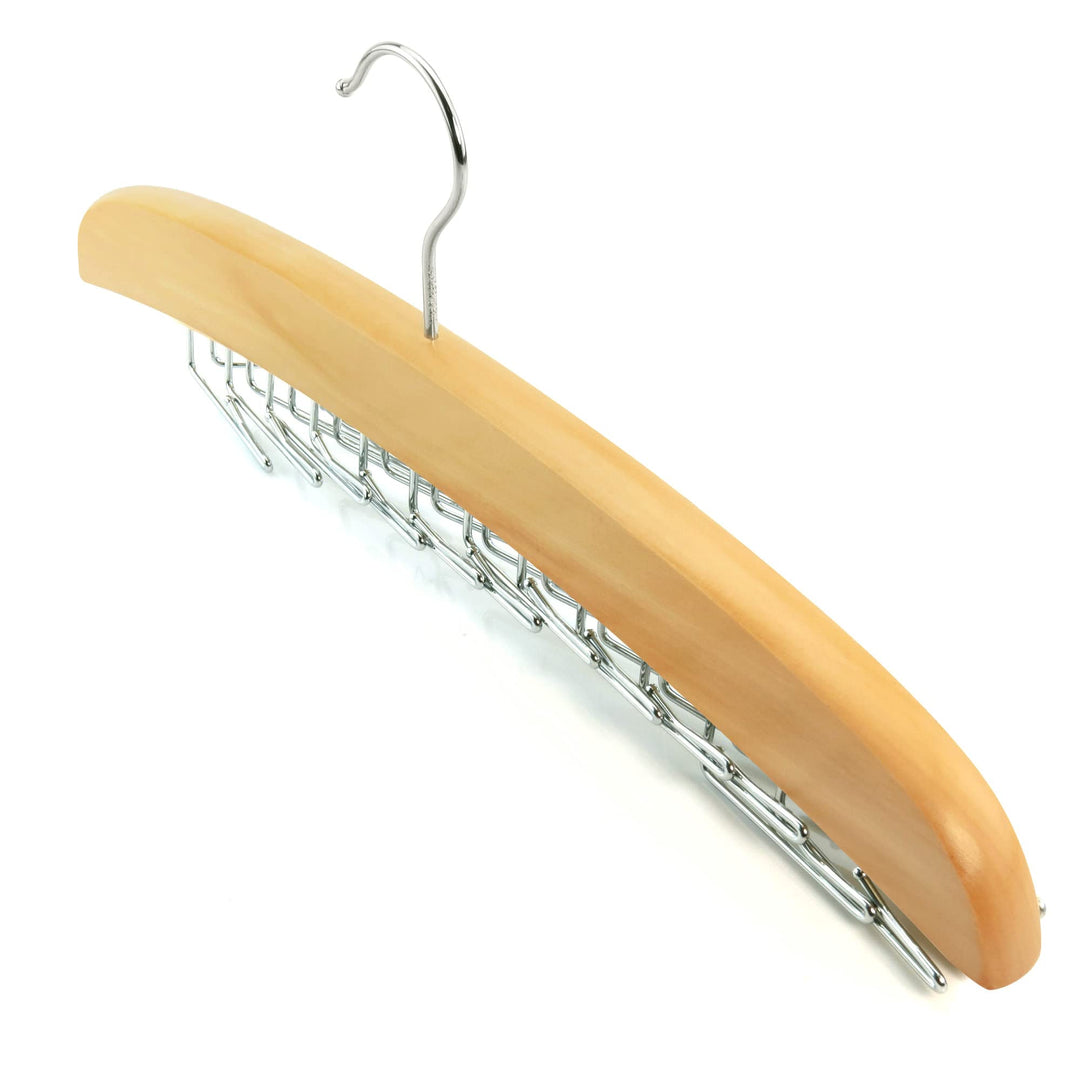 Hanging Tie Holder Organizer Rack - Premium Wooden Tie Hanger with 24 Folding Accessory Hooks for Closet Space Saving