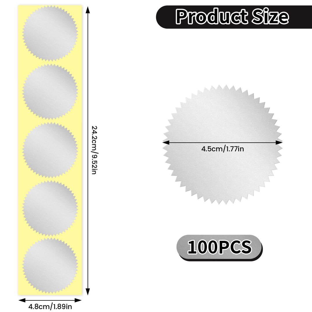 100pcs 1 3/4 Self-Adhesive Gold Embossed Foil Blank Certificate Sealing Stickers - Perfect for Invitations, Notary Seals, Corporate Seals, Personalized Monogram Emboss (Silver)