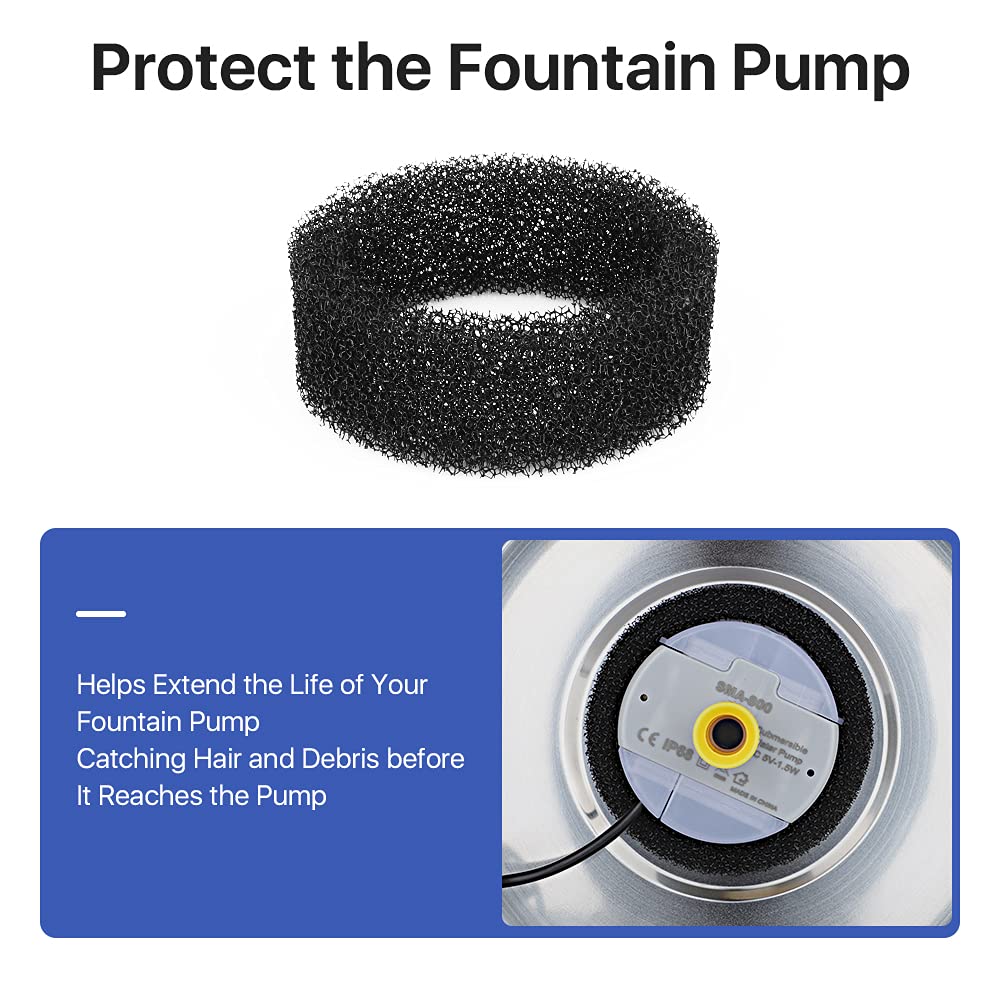 4 Packs POLAME Pre-Filter Sponges, Stainless Steel Cat Fountain Sponge Foam Filter Black, Compatible with 84oz/2.5L Pet Fountain Automatic Drinking Water Dispenser