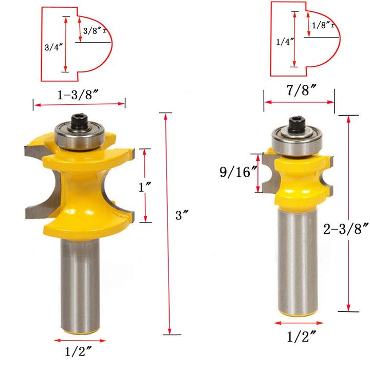 5pcs Bullnose Router Bit Set 1/2 Inch Shank Carbide Half Round Router Bit Set Beading Router Bit Woodworking Cutter Tools