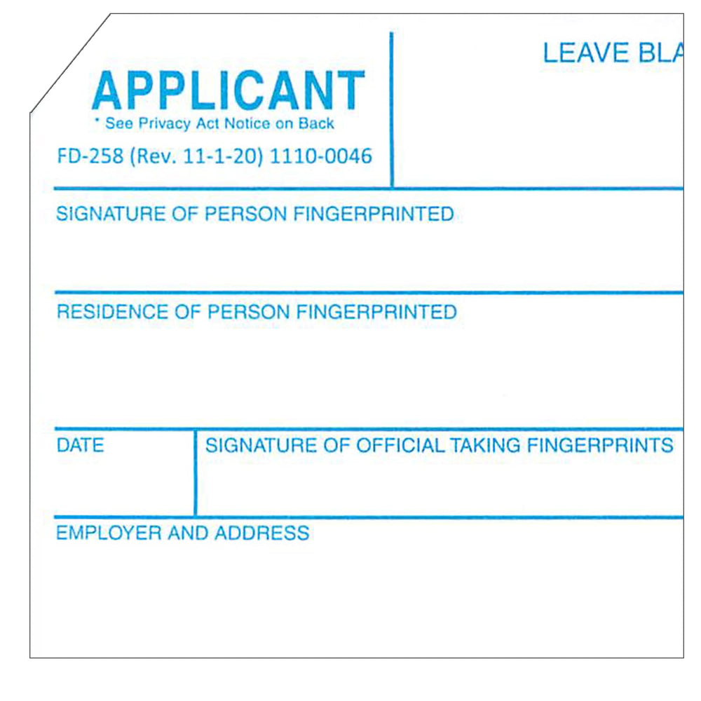 Fingerprint Cards, Applicant FD-258, 5 Cards