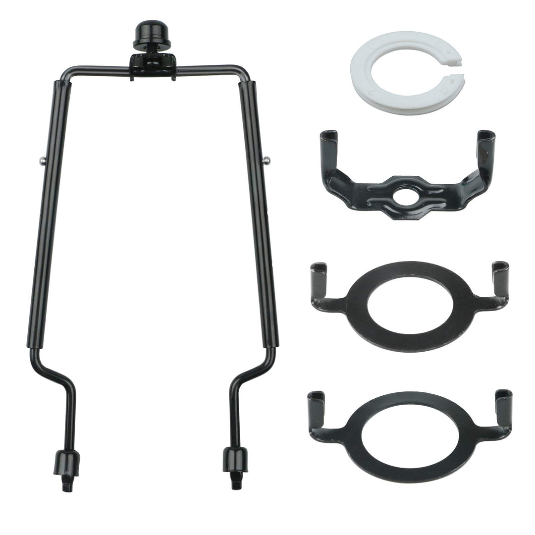 Lamp Shade harp Holder Lamp Harp Adapter 8 9 10 inch Works with Most of Lamp Style Adjustable 3/8 IP Standard,E14,E26,E27 Light Base UNO Fitter Adapter Converter Finial Set -Black