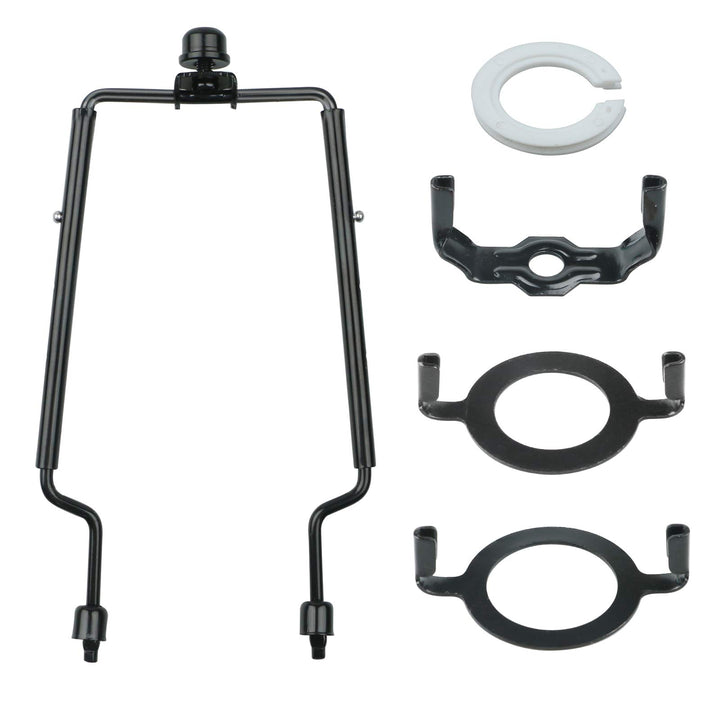 Lamp Shade harp Holder Lamp Harp Adapter 8 9 10 inch Works with Most of Lamp Style Adjustable 3/8 IP Standard,E14,E26,E27 Light Base UNO Fitter Adapter Converter Finial Set -Black