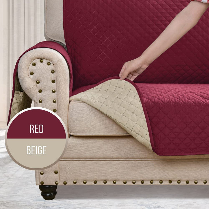 Reversible Recliner Chair Cover, Sofa Covers for Dogs,Sofa Slipcover,Couch Covers for 3 Cushion Couch,Couch Protector(Recliner Oversize:Burgundy/Beige)