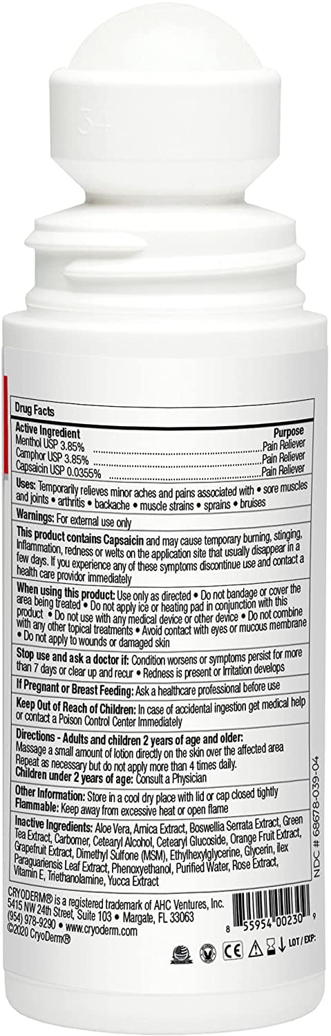 CryoDerm Heat Lotion 3 oz Roll On (1 Pack)