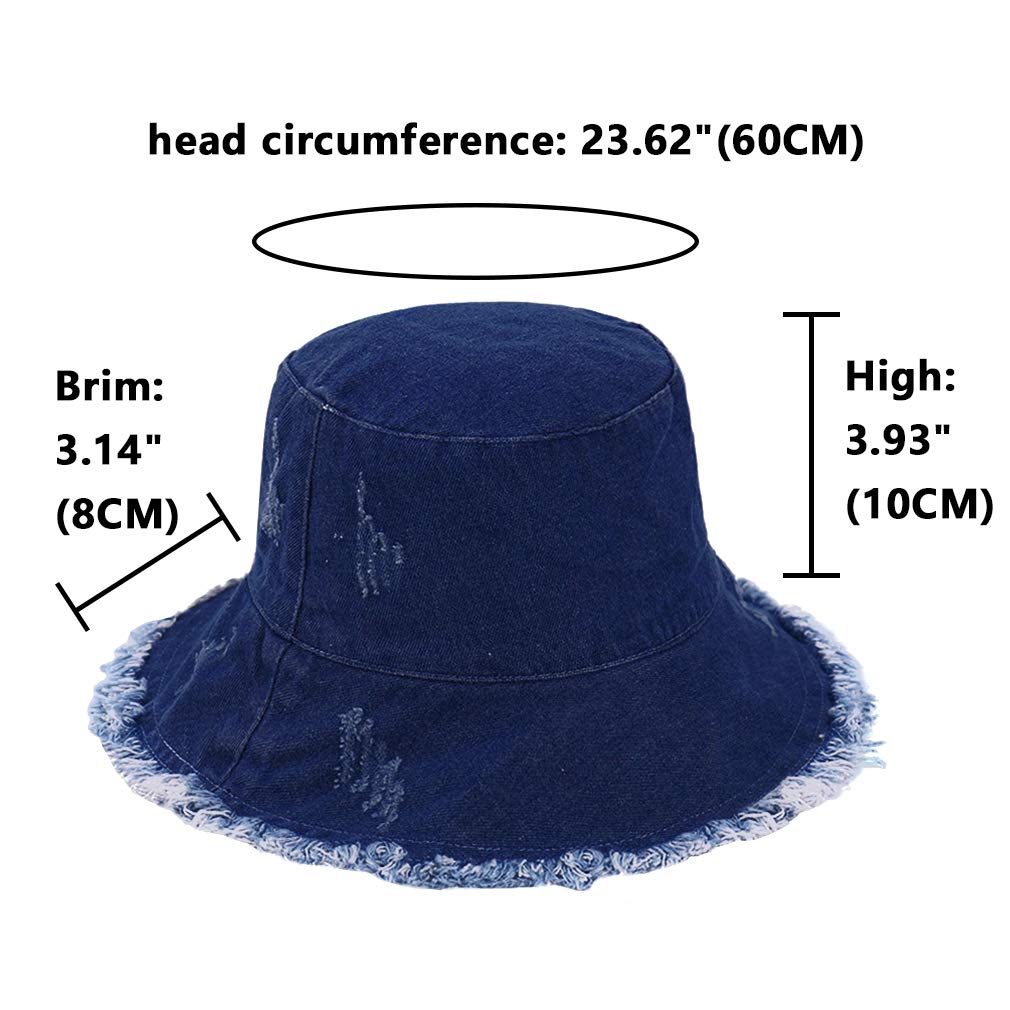 Fray Blue Jean Bucket Hat for Women Retro Mens Fringe Brim Denim Fisherman Caps Packable Spring Summer Sun Hat