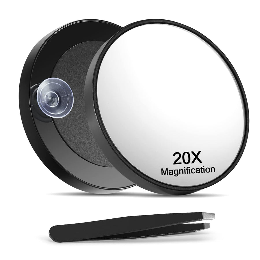 20X Magnifying Mirror with 2 Suction Cups, 3.5 inches Magnified Makeup Mirror and Slant Tweezers,1PCS