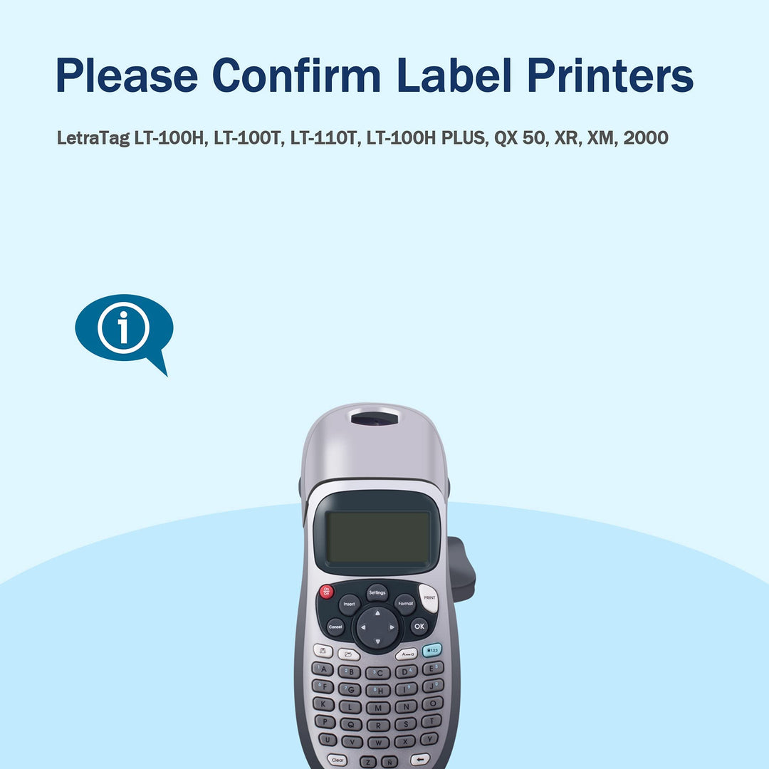 Compatible Label Tape Replacement for Dymo Letratag Labeling Refills 91331 (S0721660) to use with Label Maker LT-100T LT-100H LT-110T, 0.47 Inch (12mm) x 13 Feet (4m), Black on Clear, 6-Pack