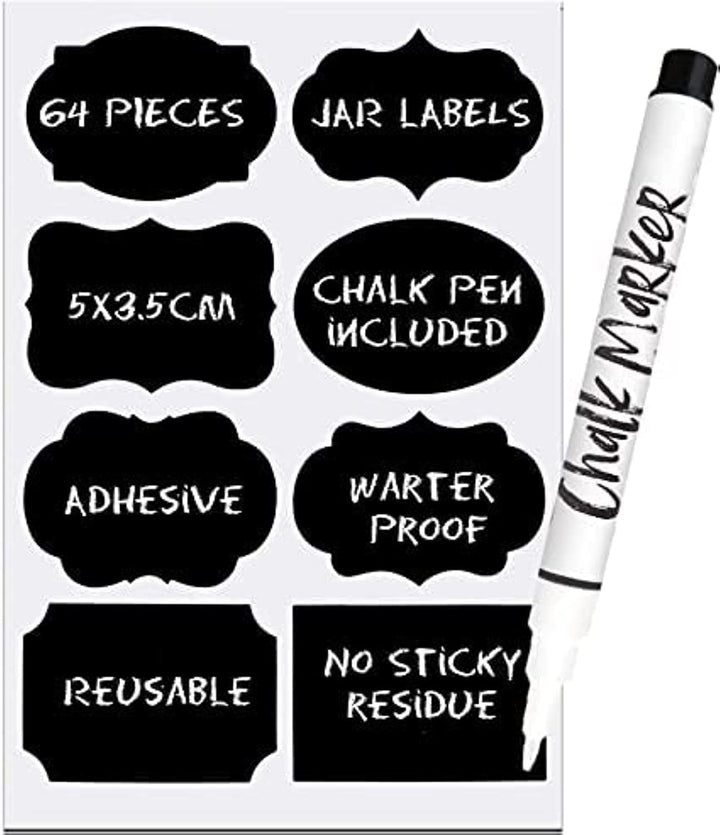64 Chalkboard Labels for Storage Bins - Dishwasher Safe Reusable Labels for Food Containers - Removable Waterproof Mason Jar Labels by Agile Trends