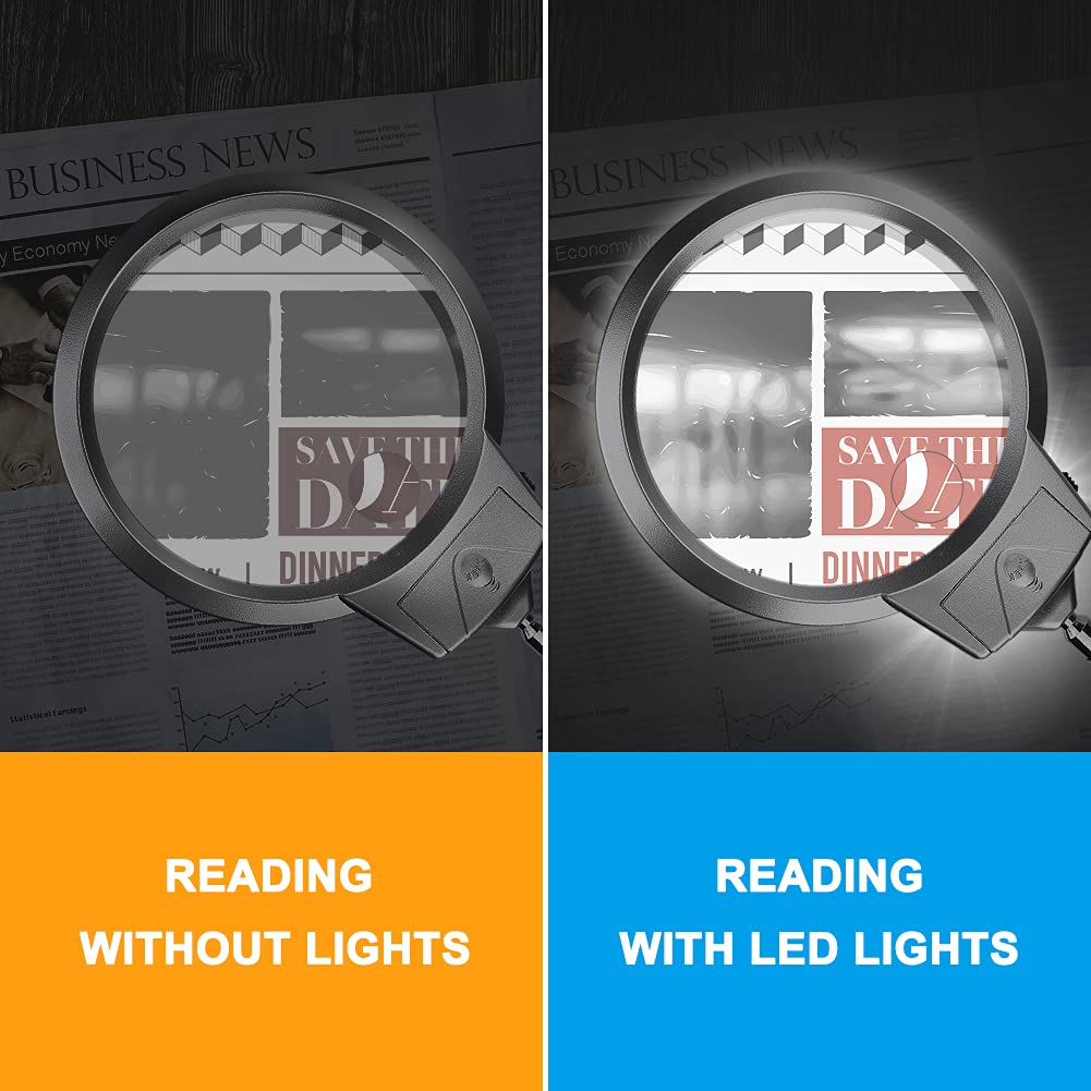 Magnifying Lamp, 10X 5X Desktop Magnifying Glasses with Light and Stand Hands Free Led Magnifying Glass 360° Flexible Magnifier Lamp for Crafts, Reading, Studying,Sewing, Repairing, Hobbies