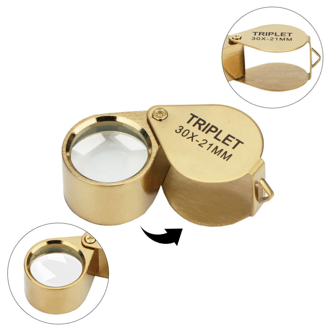 30X Mini Folding Magnifier Jeweler Eye Loupe Jewelry Portable Magnifying Glass Pocket Handheld Tools for Watch Making, Jewelers, Stamp Collectors, Antiques (30X-21MM)