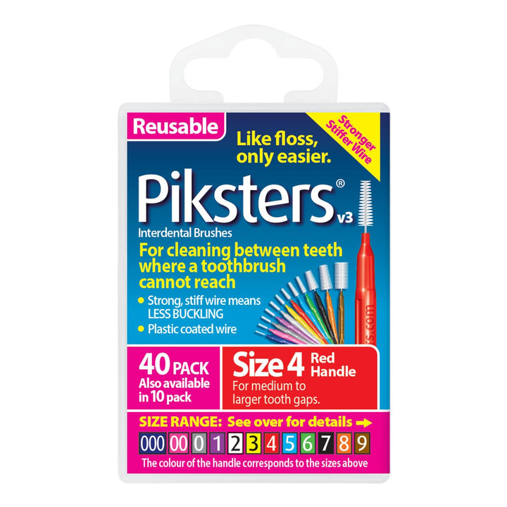 Piksters Interdental Brushes (40 Pack, Size 4 (Red))
