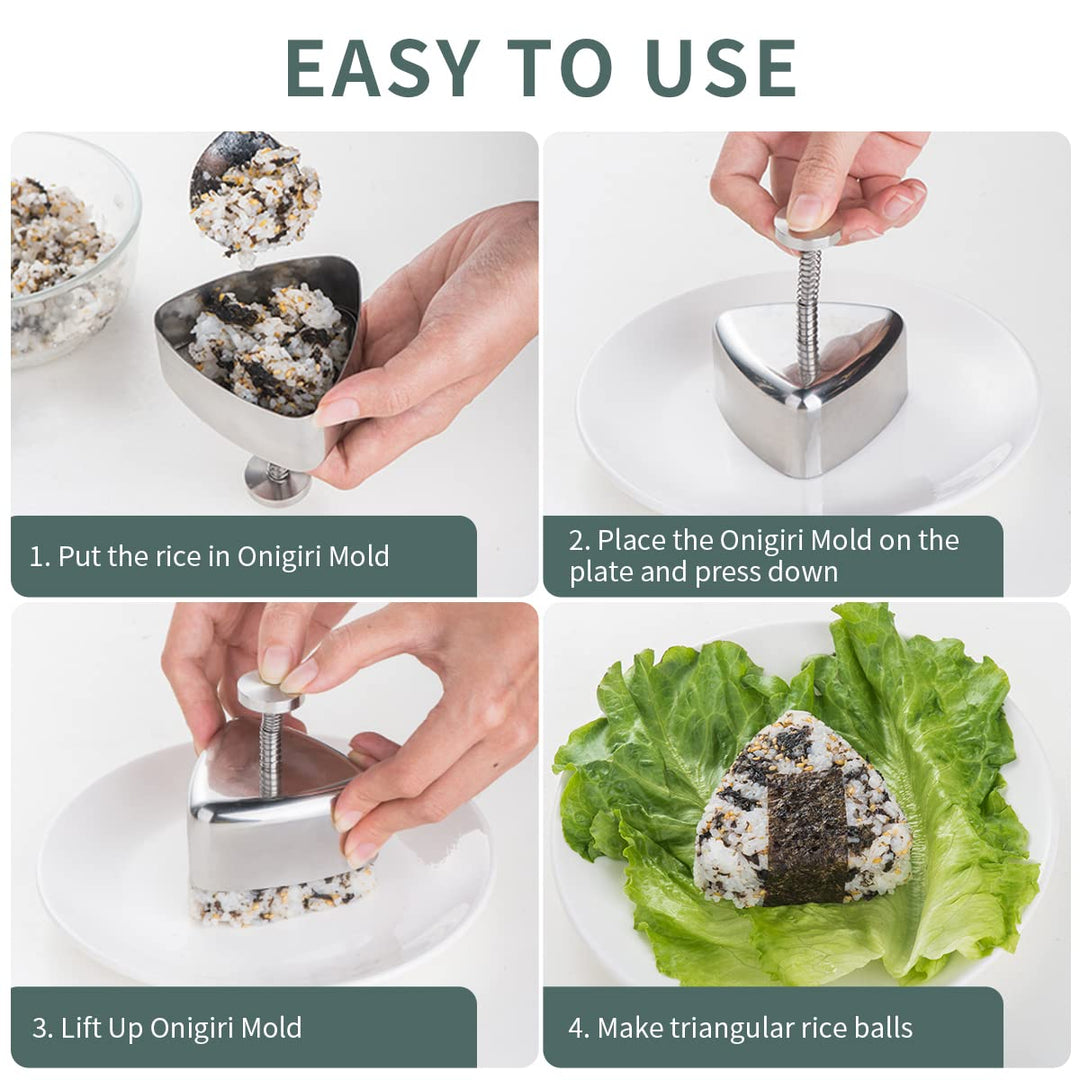 Onigiri Mold, Stainless Steel Rice Ball Mold Sushi Maker, Classic Triangle Spam Musubi Mold for Kids Lunch Bento and Home DIY