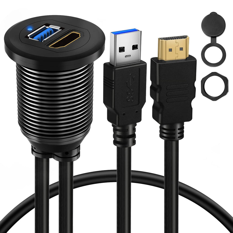 BATIGE USB 3.0 HDMI Car Mount Flush USB Port Cable, All