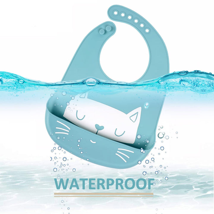 Baby Bibs Silicone Feeding Bibs, Weaning Waterproof Bibs with Food Crumb Catcher Pocket Baby Bibs Easily to Clean, Comfortable and Foldable