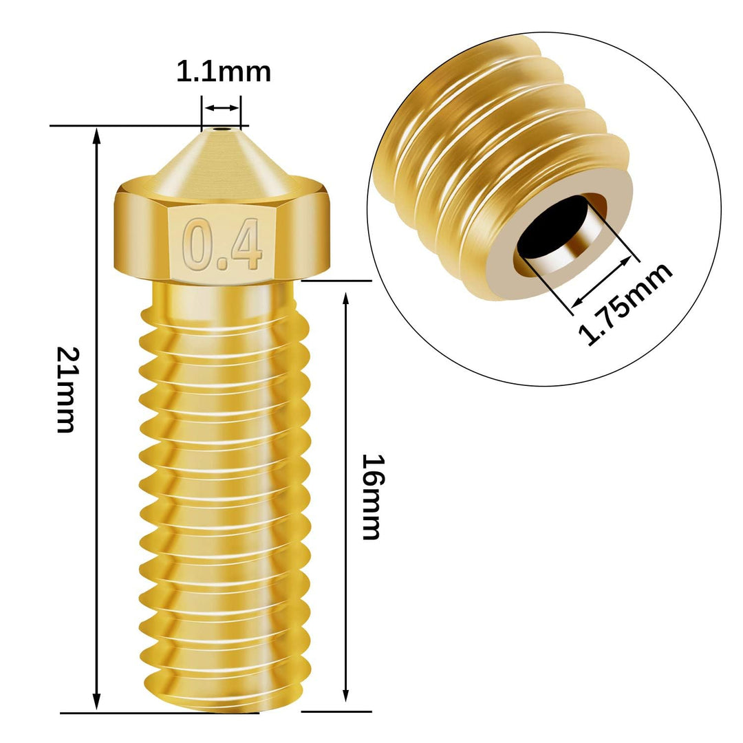 30Pcs/PackE3D M6 Volcano Nozzles 30pcs 3D Printer Brass Nozzles,0.2mm,0.3mm,0.4mm,0.6mm,0.8mm,1.0mm Nozzle Makerbot Creality Ender 3 CR-10 with 6 Needles and Metal Storage Box-Longer