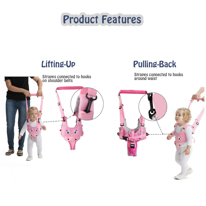 Handheld Baby Walking Harness Kids Walking Learning Helper for Boys Girls Adjustable Baby Walker Safety Harness Assistant Belt for Toddler Infant Child 7-24 Month (Pink-Chicken)