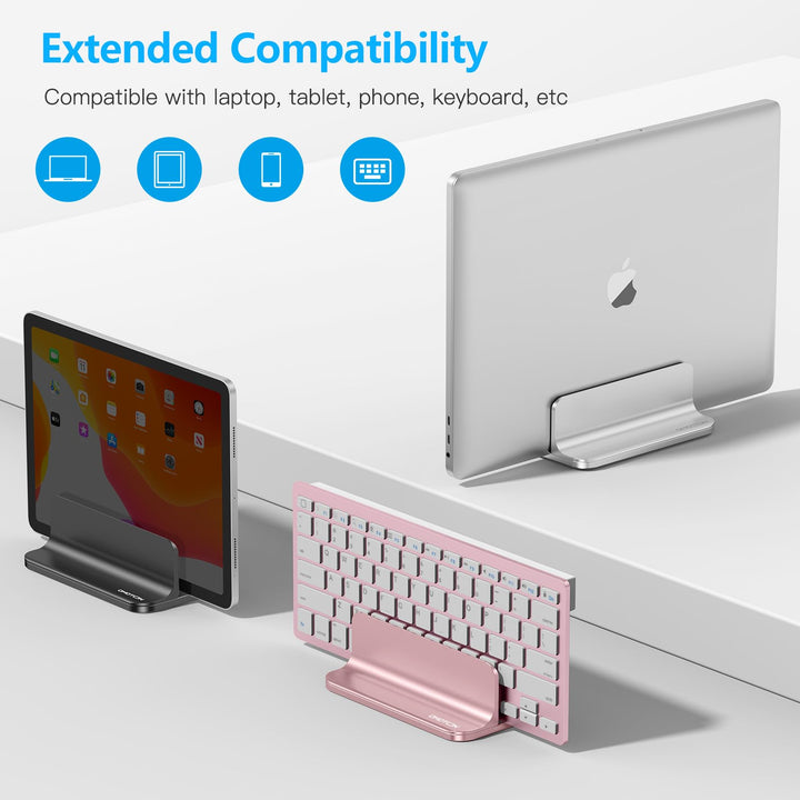 Vertical Laptop Stand Holder, Desktop Aluminum Stand for MacBook with Adjustable Dock Size, Fits All MacBook, Surface, Chromebook and Gaming Laptops (Up to 17.3 inches), Silver